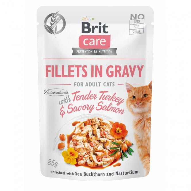Brit Care Cat PB Fillets in Gravy - Truthahn & Lachs 85g zoodrop